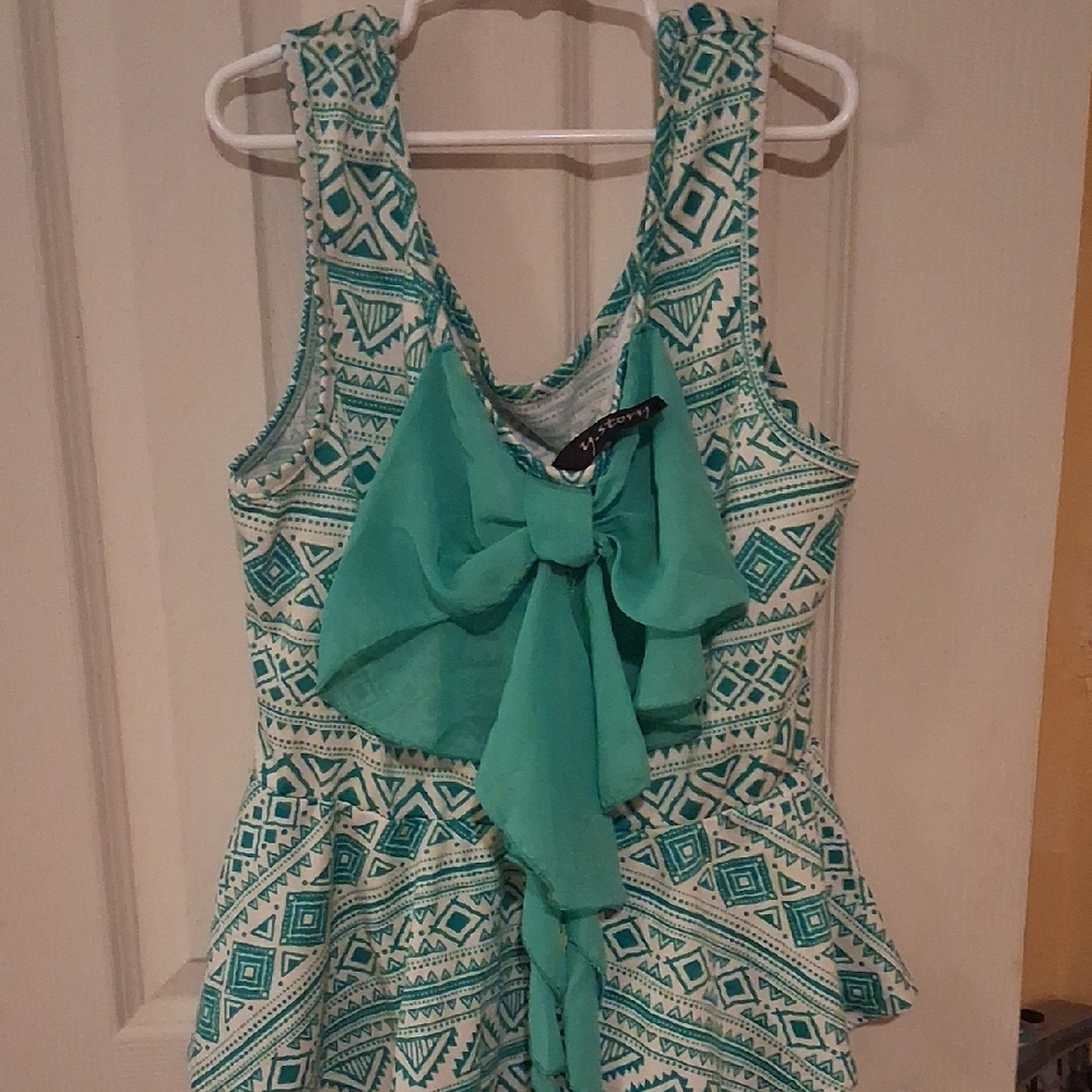 Women's Sleeveless Geometric Top - Teal